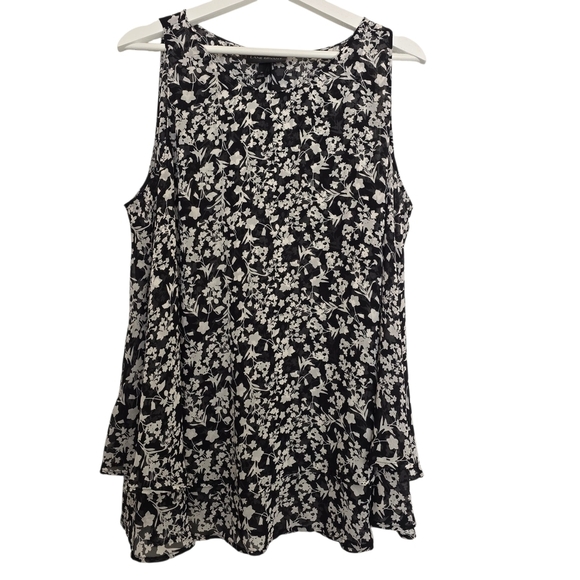 Lane Bryant Tops - Lane Bryant Black White Floral Tiered Ruffle Tank Top Blouse